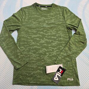 Fila The Essentials Men's Green Camo Long Sleeve Breathable Shirt Size Small